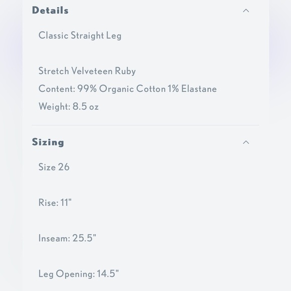 Daily Blue Denim by AG Stretch Velveteen  Straight Jeans SWING Ruby Size 24 & 26 - Picture 14 of 16